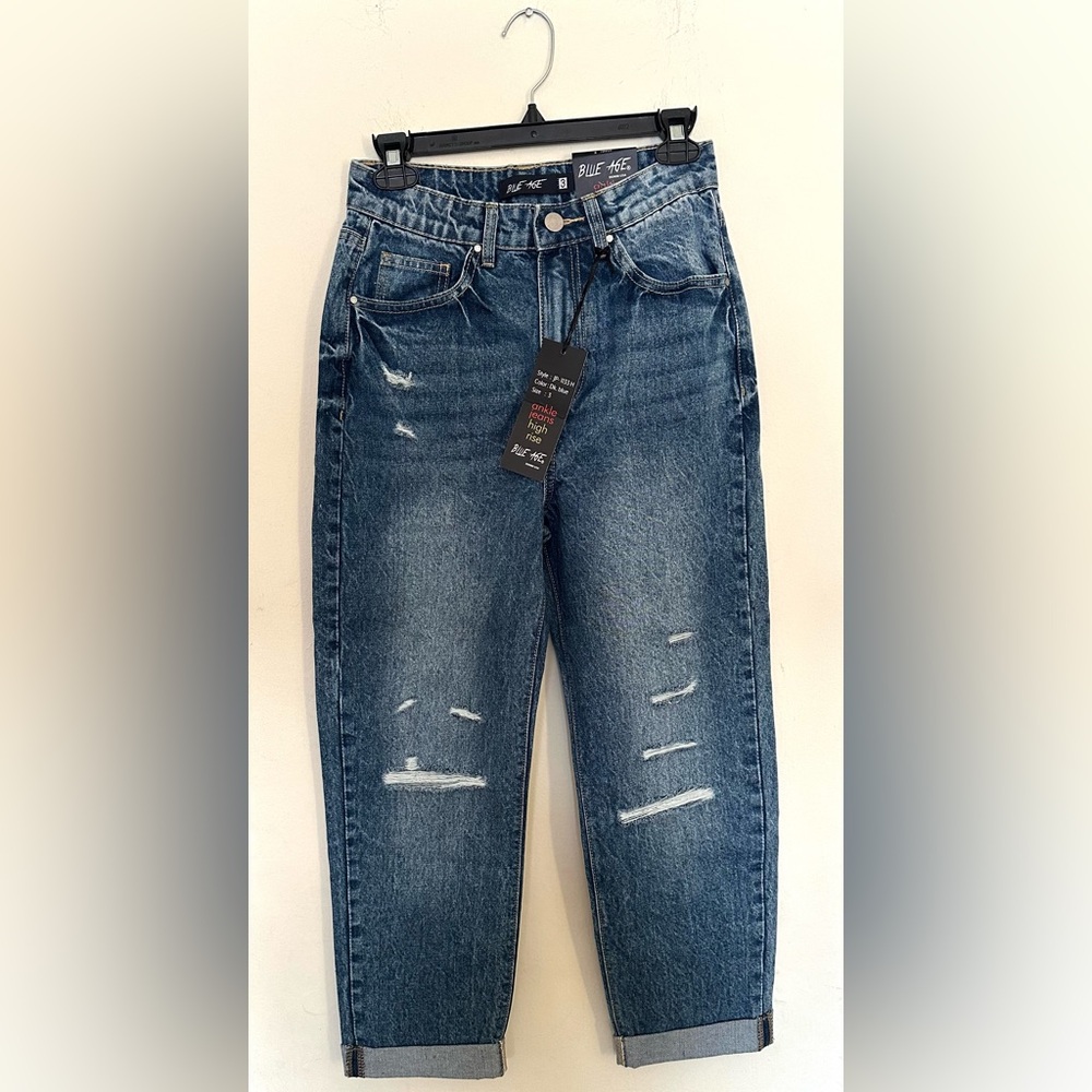 Blue Age Distressed Ankle Jeans High Rise Women’s Sz 3 Medium Wash 100% Cotton‎